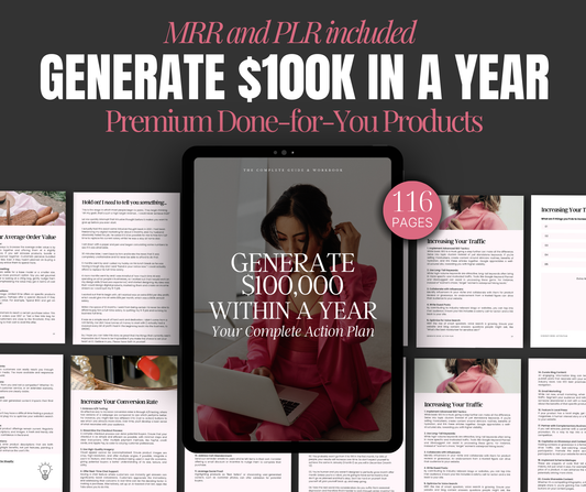 Generate $100k Within a Year guide and workbook cover